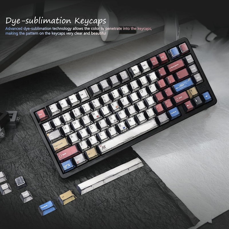 Rainy75 Retro Anime PBT Keycaps-Cherry Key caps, Manga Japanese Theme Keycaps 60 65 75 100 Percent, 5 Side Dye Sublimation 141 Keys Set for Cherry Gateron MX Switches Keyboards, White (Colorful) - Image 2